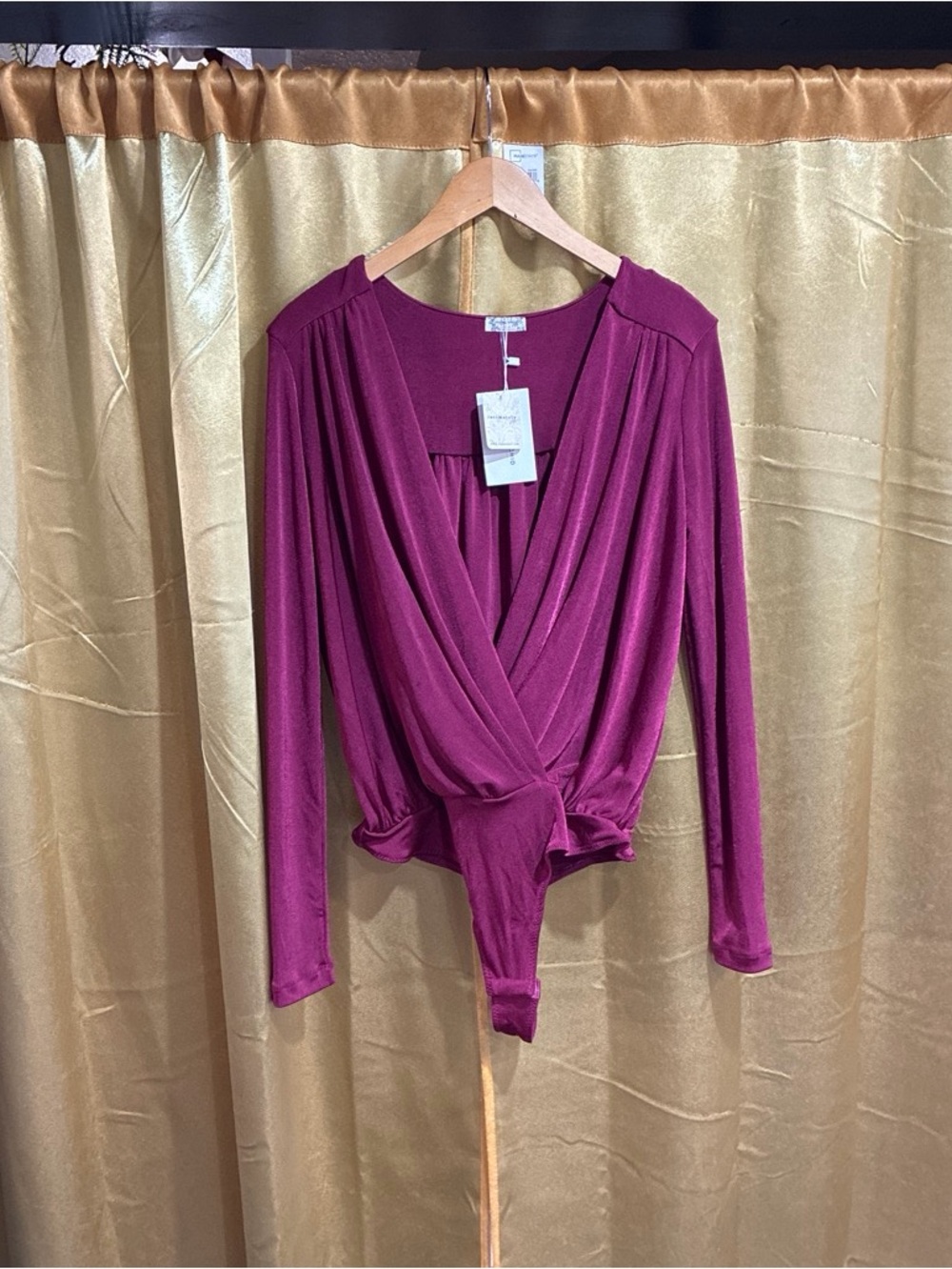 Free People Magenta Wrap-Front Long Sleeve Bodysuit